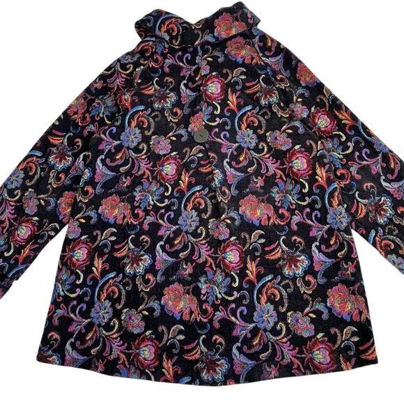Habitat Sz M Floral Jacquard Tapestry Swing Coat Jacket Chunky Buttons Bohemian - Picture 12 of 16